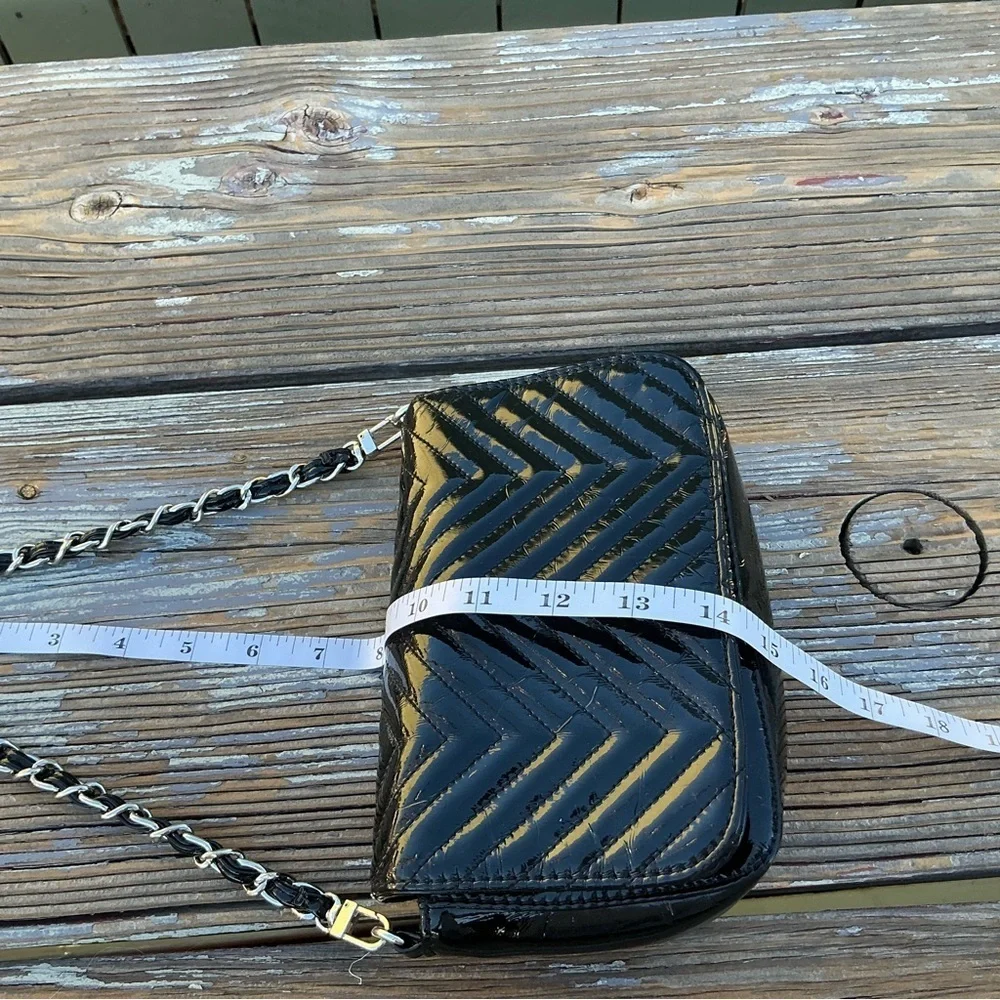 Big Buddha Black Chevron Patent Leather Crossbody/Shoulder Black Bag Chain Strap